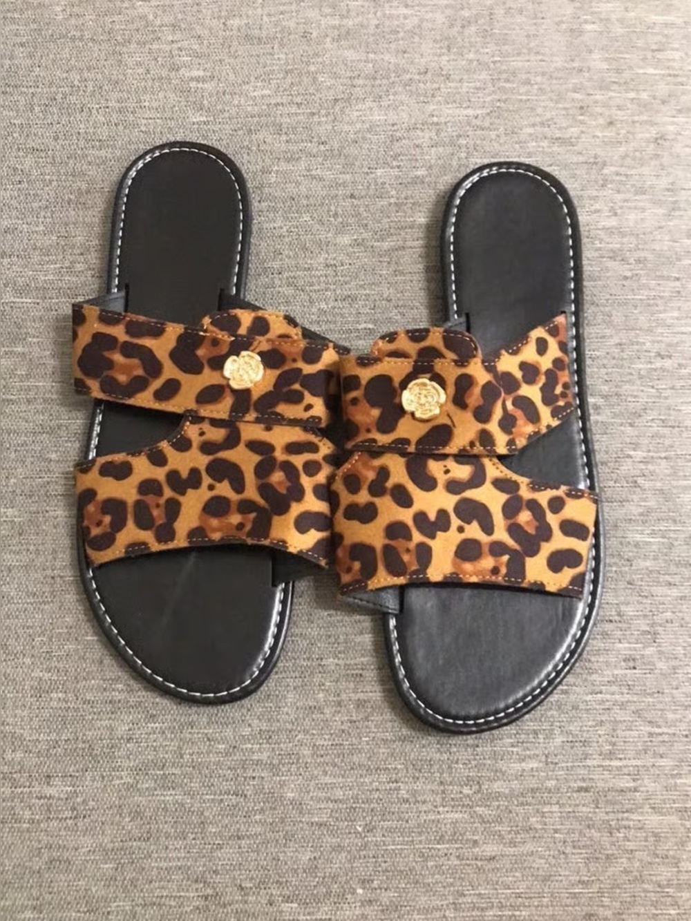 Leopard Print Slide Sandals - Brown